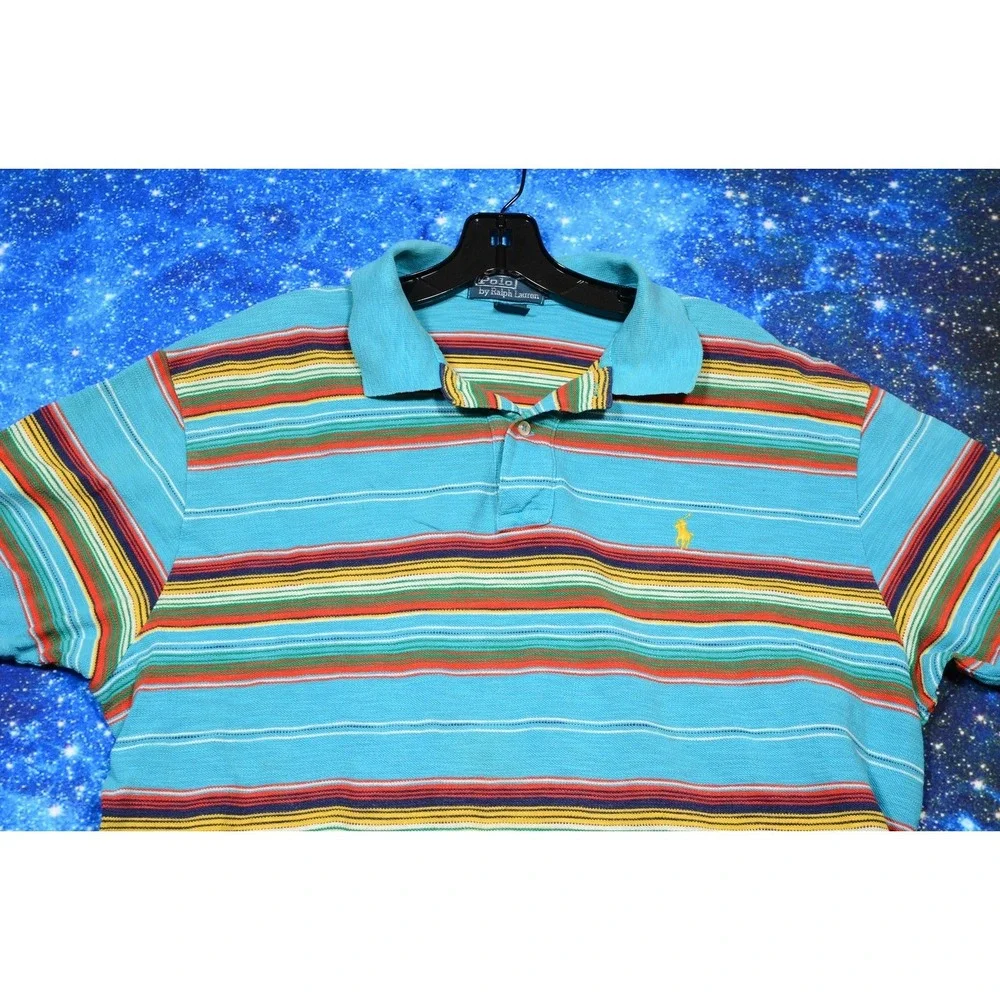 Vintage Polo By Ralph Lauren Polo Shirt Mens XL Multicolor‎ Stripe Cotton Knit